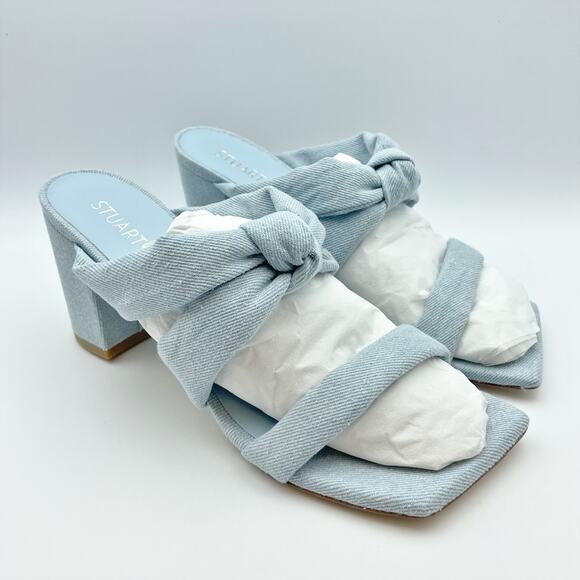 Stuart Weitzman Womens Playa 75 Knot Block Heel Sandals 9.5M Blue Denim NWOB - Picture 5 of 12